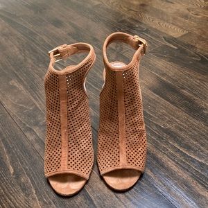 Tory Burch suede 4” open toe booties very good condition